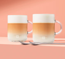 Official Nespresso Vertuo Small Coffee Mugs Duo Pack   Tempered Glass  Spoons