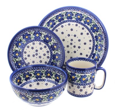 Blue Rose Polish Pottery Spring Blossom 4 Piece Place Setting - Service for 1