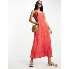 Coldwater Creek Maxi Dress Coral Polka Dot Sleeveless Button Front Size 12