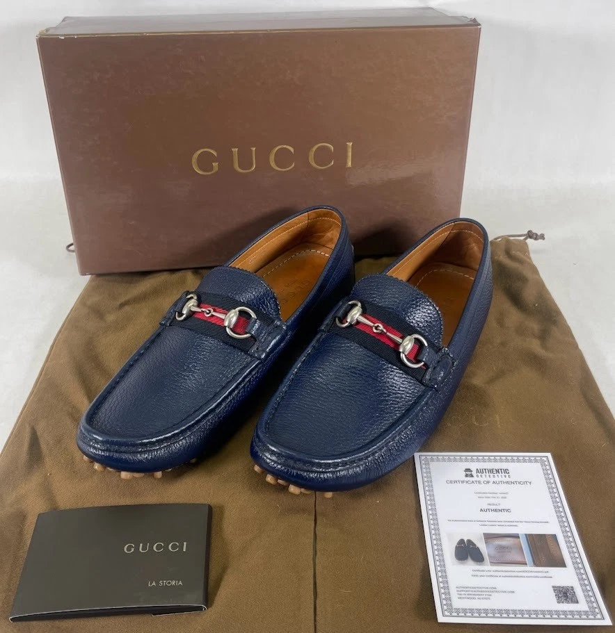 Gucci Leather Signature Web Loafer Navy 41 eu MEN US 8 Authentic GUCCI 304763 Blue Suede Signature Web Driver  main image 2