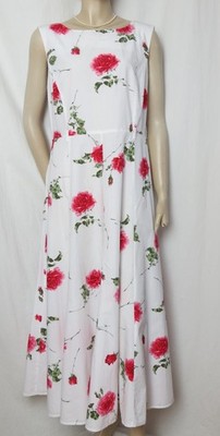 Laura Ashley Sommerkleid 40 42 geblümt weiß rosa rot grün Baumwolle Rosen Kleid