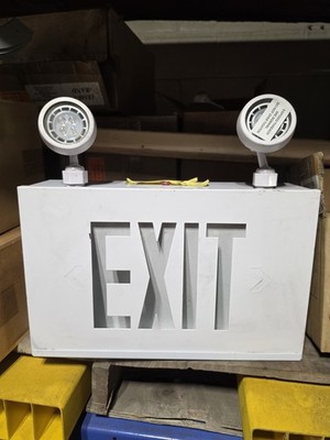 ELP LED Exit Emergency Sign, White Metal Wall Mount, Dual Adjustable Heads