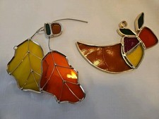 2 Stained Glass Suncatcher Fall Leaves Different Colors Handmade
