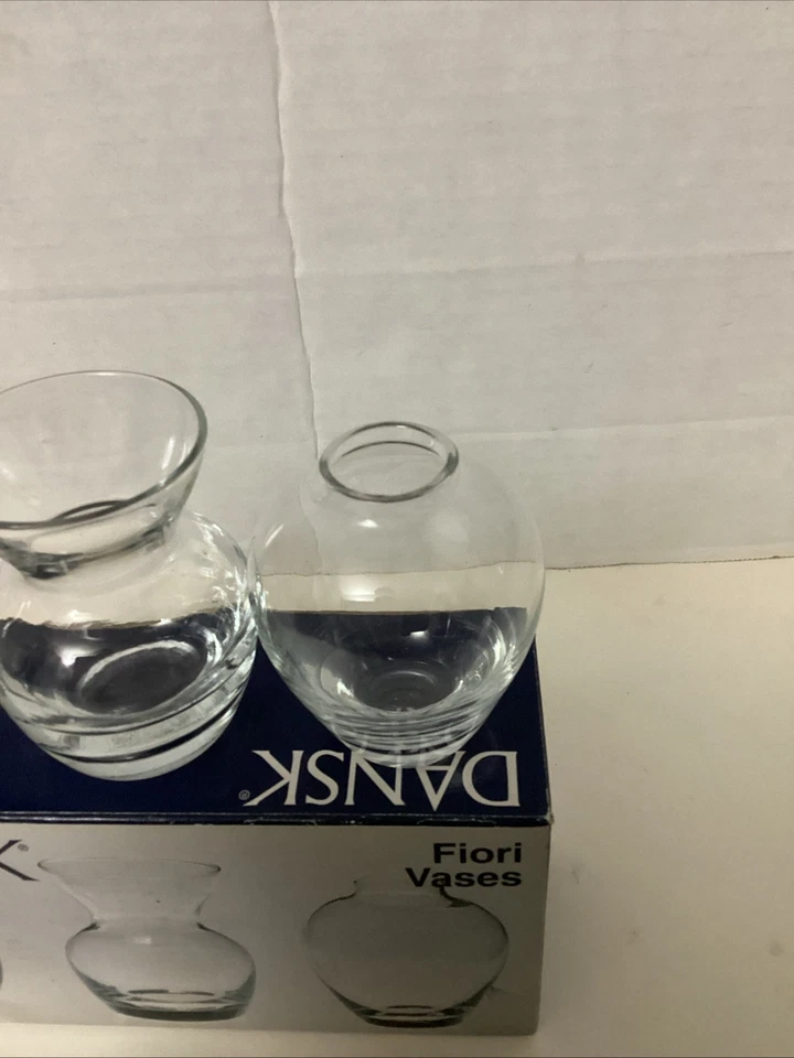 Juego de 3 mini jarrones de vidrio transparente Dansk Fiori estilos mixtos caja original de 3" Foto 4 de 4