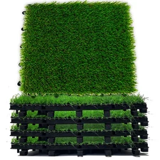Interlocking Artificial Turf Grass Deck Tiles 8 Pack -12x12 Fake Grass Snap F...