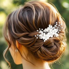 Silver Rhinestone Flower Bridal Hair Comb Leaf Hair Accessories for Women