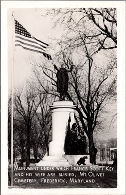 Francis Scott Key Monument Frederick MD Mt. Olivet Cemetery RPPC Postcard