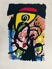 Joan Miro Figure and Bird at Night Plate Signed Lithograph on Paper