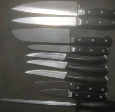 Kitchen  Knife 9 PCs  J.A.Henckels  Assorted Lot With One 13" Knife Sharpener 