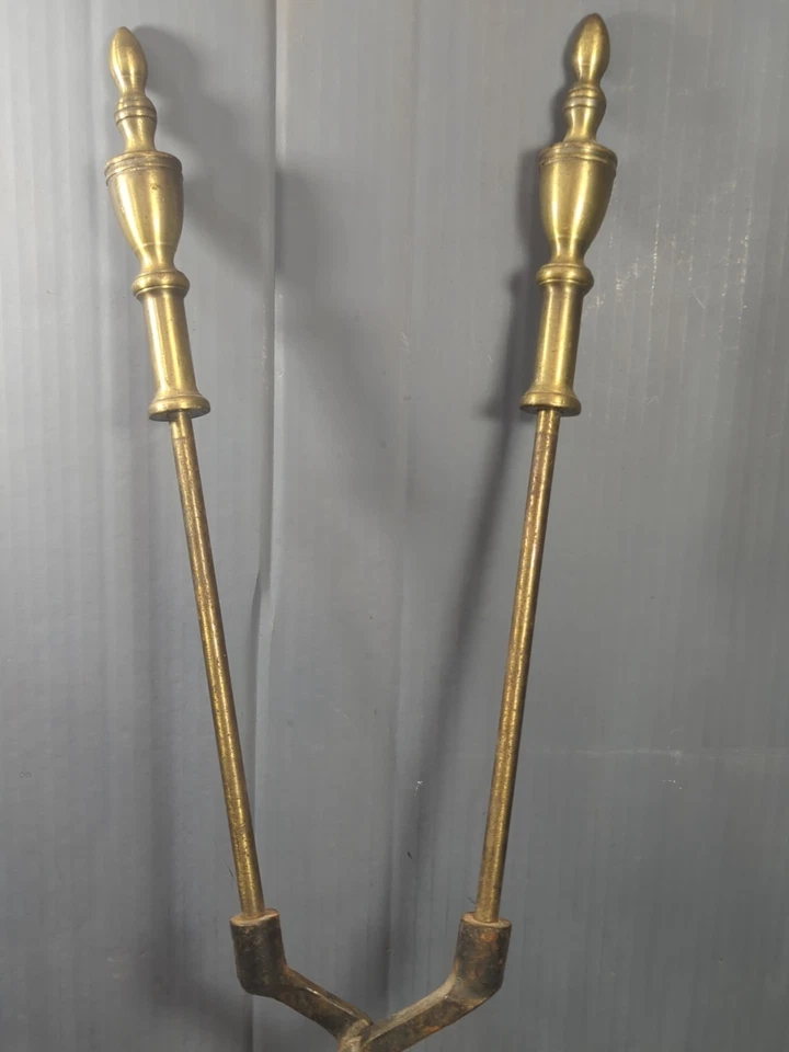 Levantador de troncos de hierro forjado de 26" rústico con asas de color de latón pesado vintage Foto 4 de 4