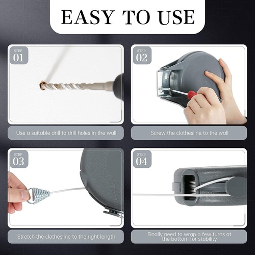 ZOES HOMEWARE Retractable Clothesline Heavy Duty Retracting Clothes Line Outdoor - Picture 7 of 7
