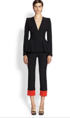 Vintage Alexander McQueen IT 42, US 6 Silk Blend Black Capri Pants with red cuff