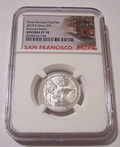 2018 S Silver Pictured Rocks NP Quarter Reverse Proof PF70 NGC Trolley Label