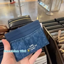 NWT Coach CAT70 Slim Id Card Case With Quilting IN denim/Silver/Denim