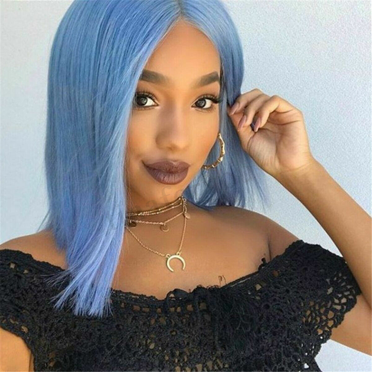Short Lace Front Light Blue Bob Wig Synthetic Hair Short Bob 