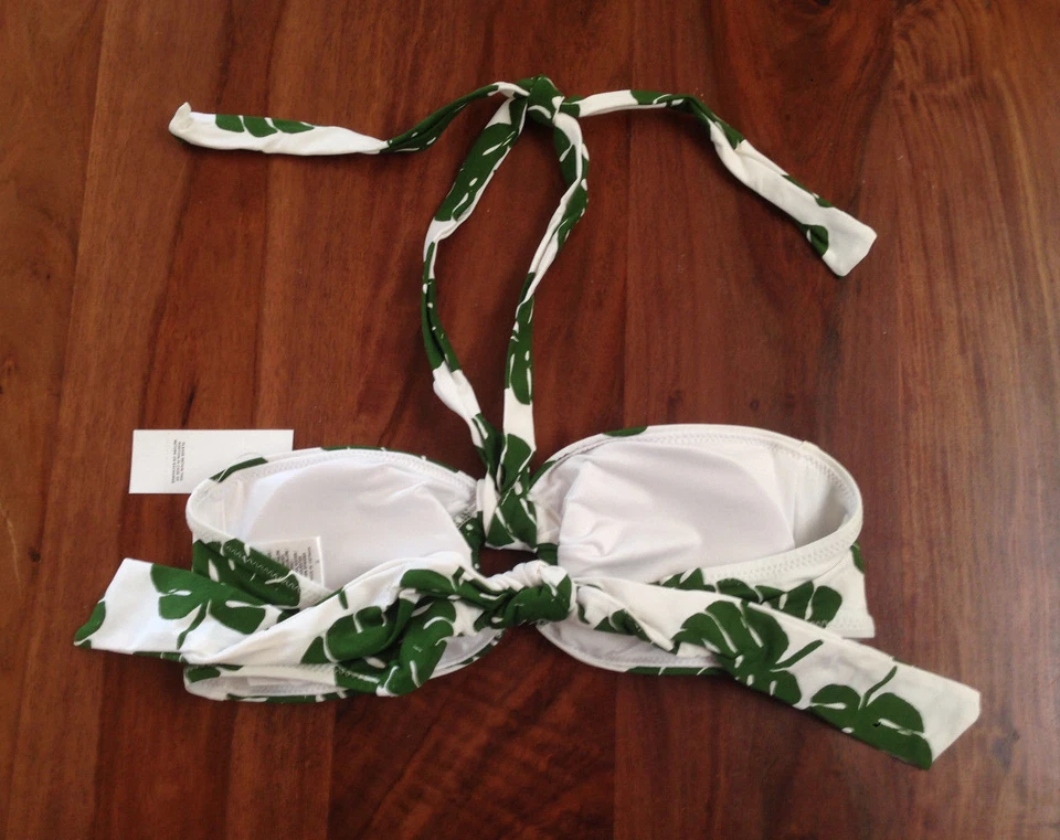 Nuevo Top de Bikini Ann Taylor LOFT Hoja Verde Blanco Bandeau Halter de Natación XS S M L Foto 2 de 4