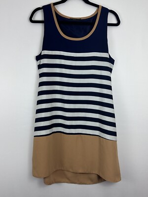 Women's Anthropologie THML Dress Sz Medium Navy White & Gold | eBay
