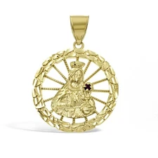 Santa Saint Barbara Pendant Charm 10k Yellow Gold Simulated Ruby 1.6 inch