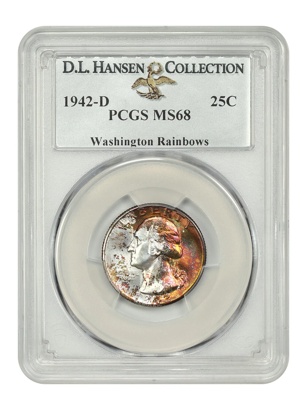 1942-D 25C PCGS MS68 ex: D.L. Hansen/Washing ton Rainbows - Washington Quarter