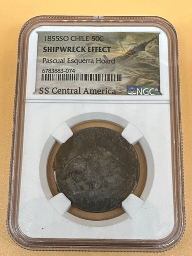 1855 SO Chile Peso SS Central America Pascual Esquerra Hoard - NGC Shipwreck