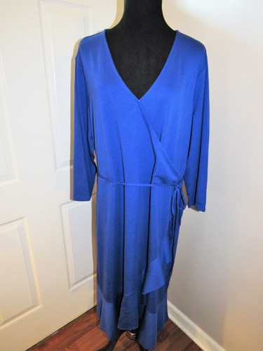 NWOT Isaac Mizrahi Live! 3/4-Sleeve Ruffle Hem Knit Wrap Dress -2X- Ink Blue