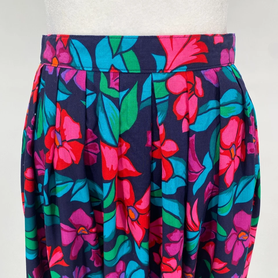 Falda Izod Vintage Años 90 Talla 12 Brillante Floral Plisada Cintura Elástica Midi Resort Foto 2 de 4