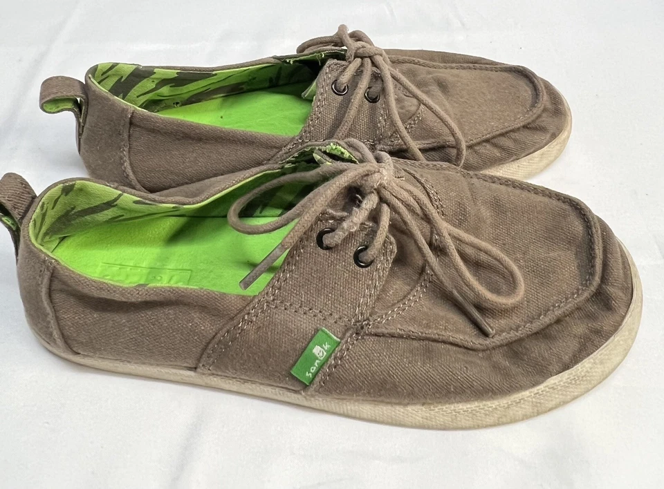 Zapatos mocasines con cordones Sanuk Offshore para niños SBF10683 marrón beige oscuro para niños Foto 2 de 4