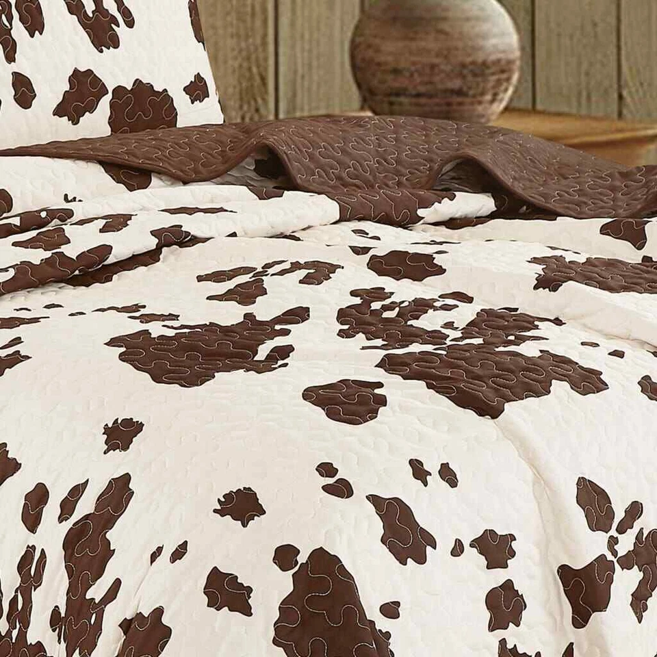 Rustic Cowhide Brown Bedspread Quilt - 3 Piece Set - Image 3 of 4