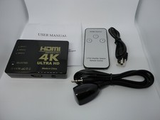 4K HDMI 3 Ports to 1 Switch Hub Ultra HD DVD HDTV IR Remote Control Controller