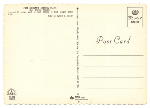 Fort Morgans Eternal Flame Postcard Unposted Gulf Shores Baldwin County Alabama - Picture 2 of 2