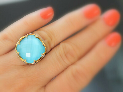 Authentic Tacori Neolite Turquoise 18k Gold Sterling Silver Cocktail