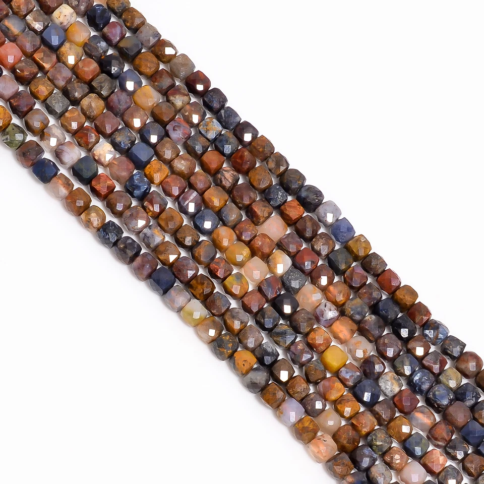 Cuentas facetadas con forma de caja de piedras preciosas de pietersita 100 % naturales 4x4 mm hilo 8" GB-529 Foto 2 de 2