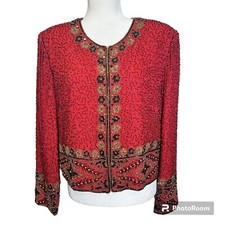 Lawrence Kazar New York Vintage Heavy Beaded Blazer Jacket 100 Silk XL Formal
