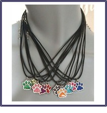 New Dog Cat Animal Paw Necklace Color Enamel Charm Pendant Jewelry