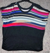 Lane Bryant Womens Top Blouse Ruched Multicolor Cap Sleeve Casual Size 18/20