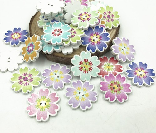 Wooden Flowers buttons Sewing Crafts Mixed color decoration Scrapbooking 25mm - Picture 3 of 3
