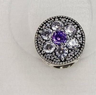 NEW Genuine Pandora Silver Forget Me Not Purple/Clear CZ 791832ACZ Charm