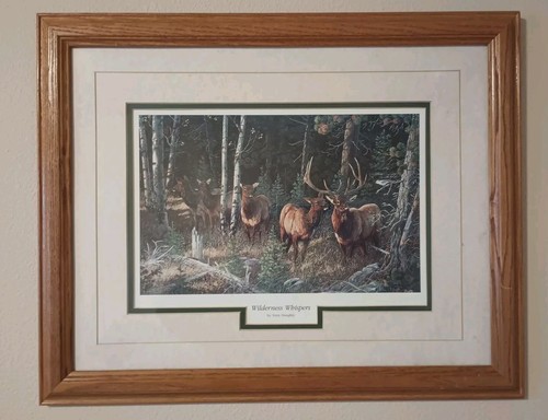 Bull Elk Herd Art Wilderness Whispers Signed by Terry Doughty Print-Framed 21x17 - Picture 2 of 9