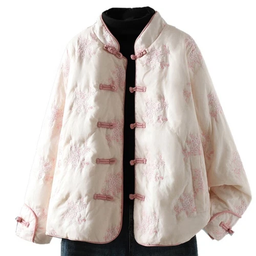 Mujeres Chaqueta Acolchada Bordada Retro Rana China Botón Grueso Tang Traje Abrigo - Imagen 7 de 20