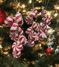 Peppermint Cluster Candy Cane Christmas Tree Glitter Ornaments Set Of 3 New