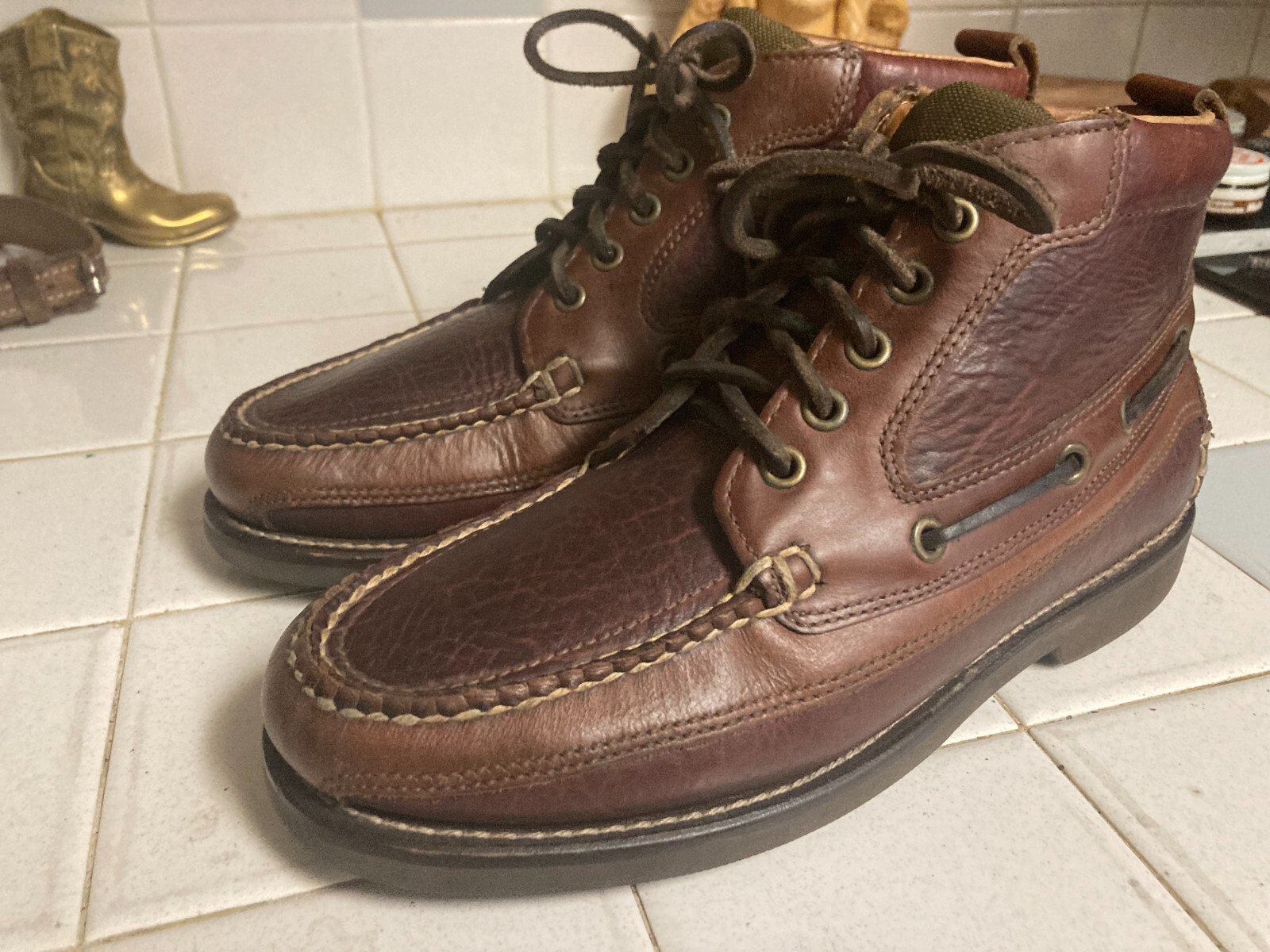 L.L BEAN LACE UP BROWN LEATHER CHORE PACKER ENGINEER HIKING BOOTS 7.5 ee