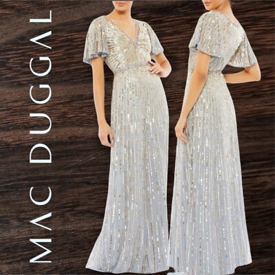 MAC DUGGAL Womens Embellished V-Neck Butterfly Sleeve Column Gown in the  Size 6 | eBay
