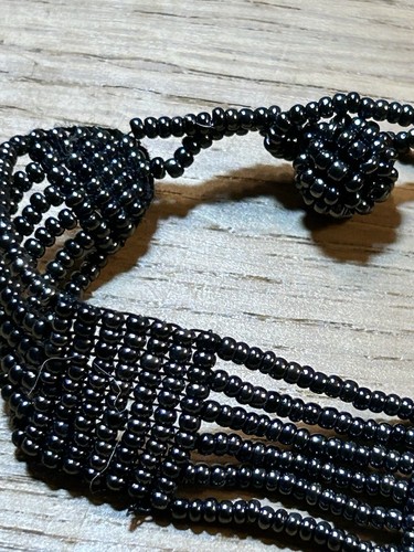 Vintage Beaded Black Cuff Bracelet - Picture 12 of 16