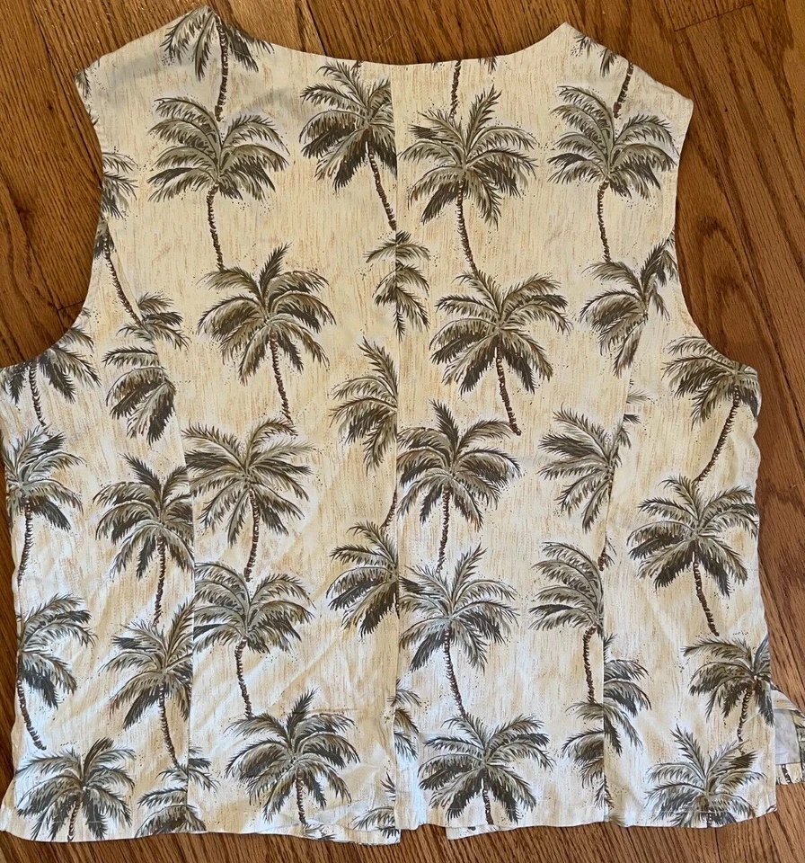 Pineapple Moon Palm Tree 100% Silk Tank Top Button Front Women's Size XL Hawaii - Image 2 of 4