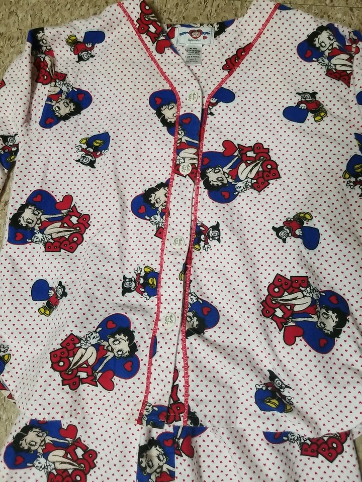 Conjunto de pijama íntimo Betty Boop 1994 de colección tamaño grande corazones perro bimbo raro difícil de encontrar Foto 2 de 4
