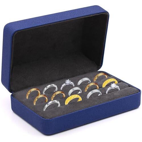 Compact Stylish Blue Rectangular Ring Storage Box for Multiple Rings-image