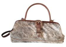 Raviani Cowhide Purse Bag Leather Brown Grey White Studded Rhinestones