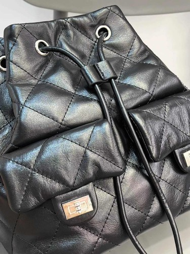 Kleiner Mini gesteppt Echtleder Kordelzug Eimer Rucksack Ketten Geldbörse Mode - Bild 13 von 17