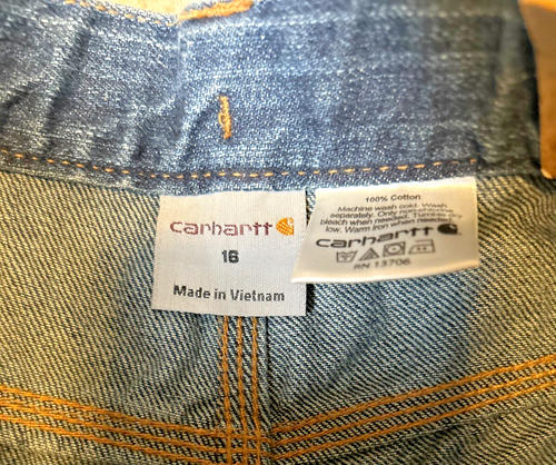 Carhartt Kids Dungaree Jeans Size 16 Original Fit Denim 100% Cotton Wide Leg - Picture 5 of 7
