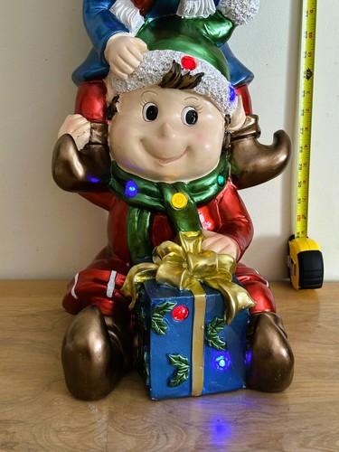 Oversized Stack of Elves with 20 lit Gem LED's by Kringle Express, 36" tall - Picture 3 of 16
